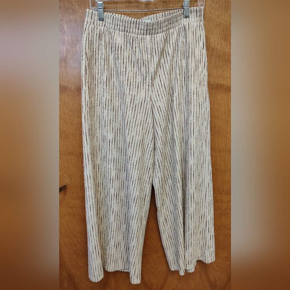 LOFT Outlet Beige Striped Wide-Leg Pants